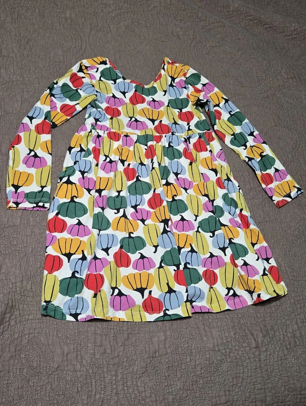 Hanna Anderson Girls Fall pumpkin Skater Dress, colorful pumpkin patch kid 120 S